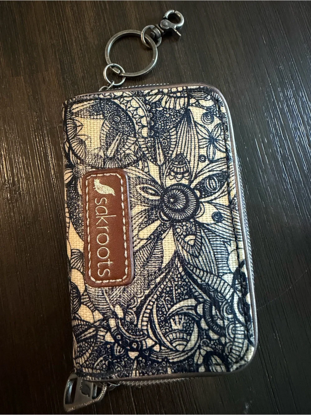 Sakroots Navy Floral Zip Phone Wallet Keyring